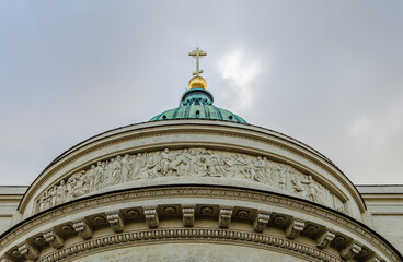 The dome of the ancient cathedral is under restoration.