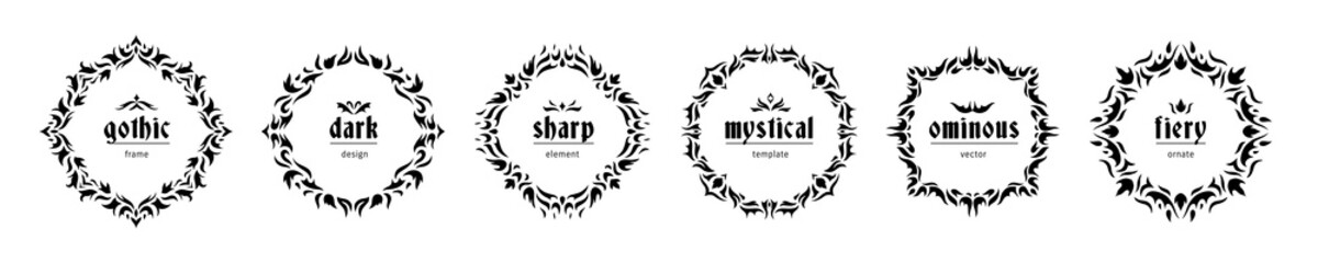 vector set of six black ornate frames