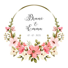 Save the date white pink floral watercolor with circle