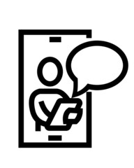 Vector illustration of a person who is communicating in a black and white gadget. Monoline drawing style.