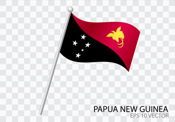 Flag of PAPUA NEW GUINEA with flag pole waving in wind.Vector illustration