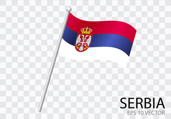 Obraz premium Flag of SERBIA with flag pole waving in wind.Vector illustration