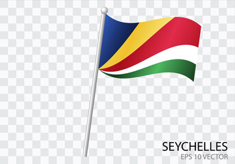 Flag of SEYCHELLES with flag pole waving in wind.Vector illustration