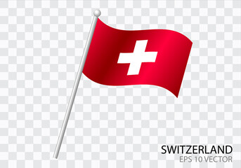 Flag of SWITZERLAND with flag pole waving in wind.Vector illustration