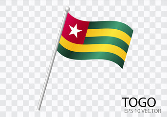 Naklejka premium Flag of TOGO with flag pole waving in wind.Vector illustration