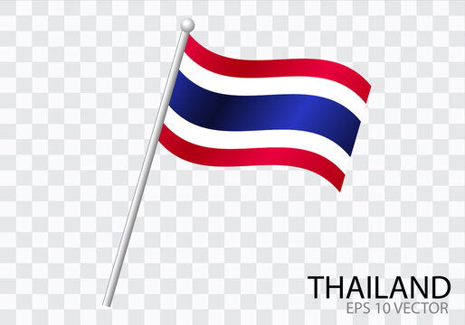 Flag of THAILAND with flag pole waving in wind.Vector illustration
