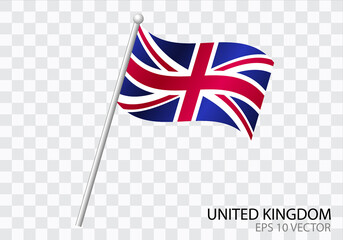 Flag of UNITED KINGDOM with flag pole waving in wind.Vector illustration