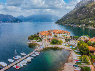 Aerial view of the Castle in the ancient village, Lierna, Lake Como 