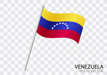 Flag of Venezuela with flag pole waving in wind.Vector illustration