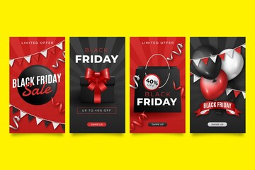 realistic black friday instagram stories collection vector design illustration