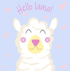 A cute lama on greeting card 