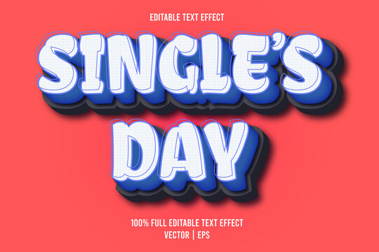 Single's day editable text effect comic style blue color