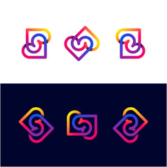 Double Love Set Gradient Logo Template