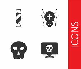 Set Skull, Candy, and Spider icon. Vector