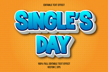 Fototapeta premium Single's day editable text effect comic style cyan and white color