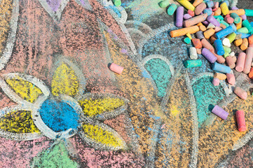 Drawn Chalk Flower and Pile of Chalk