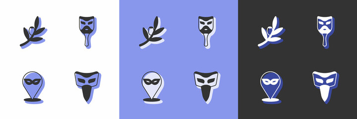 Set Carnival mask, Olives branch, and icon. Vector