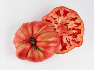 red tomato sliced isolate. Tomato on white background. Tomato top view.