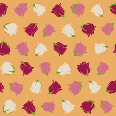 Obraz na płótnie Canvas Vector pink red white flowers seamless pattern background. Perfect for fabric, scrapbooking, wallpaper projects.