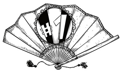 A Traditional Handheld Fan with Number 1, Vector Illustration