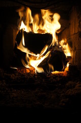 fire at the fireplace in cold weather