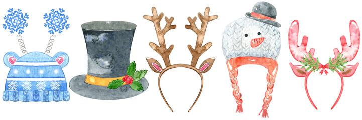 Watercolor set of christmas hats