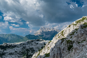 Fototapeta na wymiar Trekking day in the majestic Julian Alps, Friuli-Venezia Giulia, Italy
