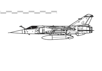 Dassault Mirage F1. Vector drawing of multirole fighter. Side view. Image for illustration and infographics.