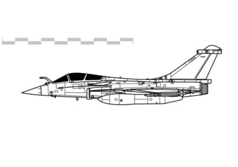 Dassault Rafale. Vector drawing of multirole fighter. Side view. Image for illustration and infographics. 