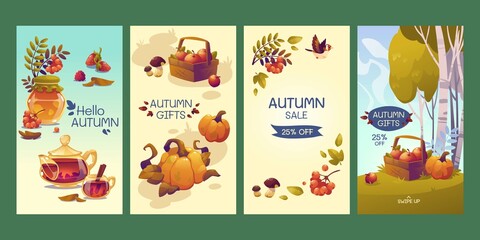 Fototapeta na wymiar flat autumn instagram stories collection vector design illustration