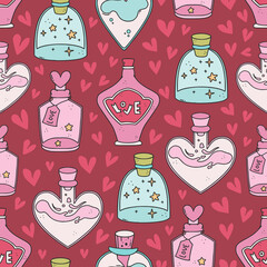 Adorable seamless pattern with love potion bottles for a valentine's day.