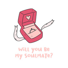 Engagement ring illustration, valentine's day prposal card.