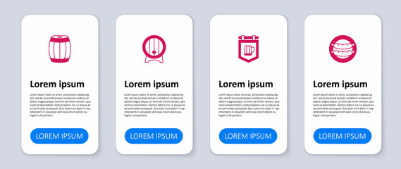 Set Sausage, Street signboard with beer, Wooden barrel on rack and . Business infographic template. Vector