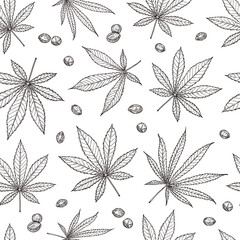 Seamless sketch pattern with cannabis. Hand drawn vector background with cannabis leaves.