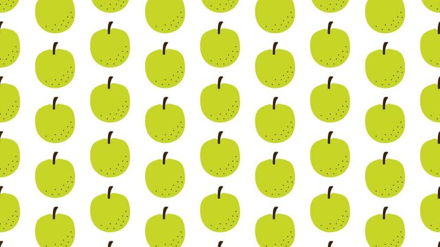 Green apple illustration pattern 4K background animation. 青りんごのパターンイラストアニメーション 4K