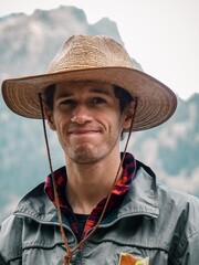 Young man smiling - Outdoors vanlife adventurer hikes