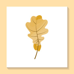 Dry autumn yellow Oak leaf in minimalism style with abstract fill. Printable for wall posters, cards, covers, home decor.