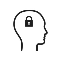 Human with lock mind. Padlock in head icon.