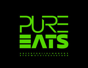 Vector healthy concept Pure Eats. Green abstract Font. Modern Alphabet Letters and Numbers set