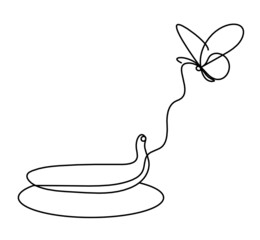 Drawing line banana on the white background. Vector