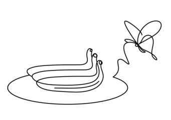 Drawing line banana on the white background. Vector