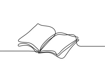 Abstract open book as line drawing on white background - obrazy, fototapety, plakaty