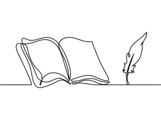 Abstract open book as line drawing on white background. Vector