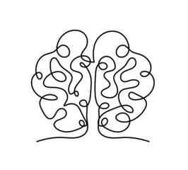 Man silhouette brain as line drawing on white background