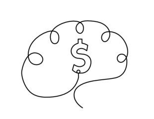 Man silhouette brain as line drawing on white background. Vector