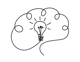 Man silhouette brain as line drawing on white background. Vector