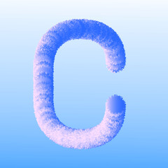 3d illustration of alphabets and number, Alphabetic font C made of Real with Precious hairy shape of letter, Greeting celebration with 3d font and number of Vector design