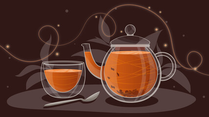 cup of tea,black tea in a cup, tea party, brewed tea, teapot with a cup