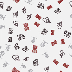 Set line Ambulance car, Medical heart inspection, Location hospital and DNA symbol on seamless pattern. Vector