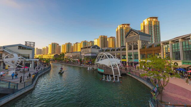 Time Lapse Video 4k September 18, 2021, Gimpo Canal, Daesuro, Landmarks, Viewpoints and Attractions, Venice, Gimpo, South Korea. Blue skies, white clouds, and people walking.